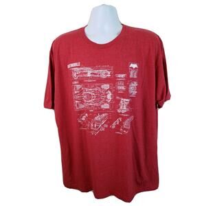 Official Batman vs Superman Dawn of Justice Batmobile schematics t-shirt Red 2XL